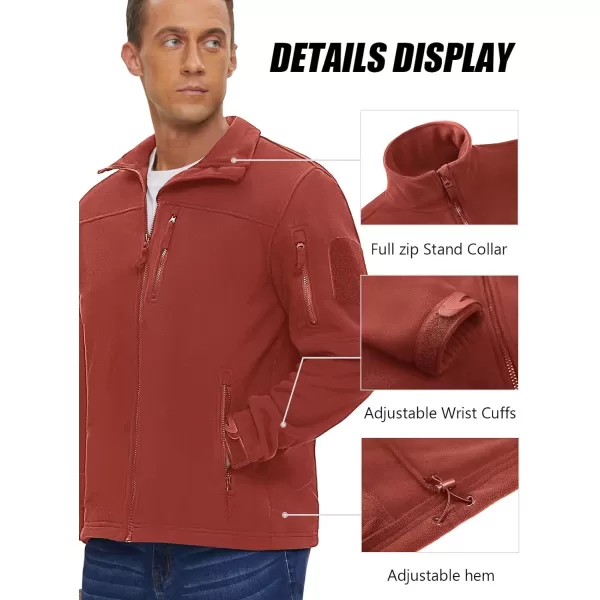 MAGNIVIT Mens Full Zip Tactical Fleece Jacket Fall Winter Windproof Soft Polar Coats with 5 Zip PocketsRed