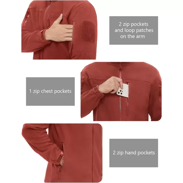 MAGNIVIT Mens Full Zip Tactical Fleece Jacket Fall Winter Windproof Soft Polar Coats with 5 Zip PocketsRed