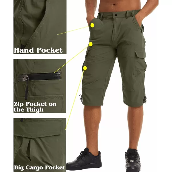 MAGNIVIT Mens Hiking Shorts with 7 Pockets 34 Below Knee Quick Dry Long Cargo Work Cycling ShortsArmy Green