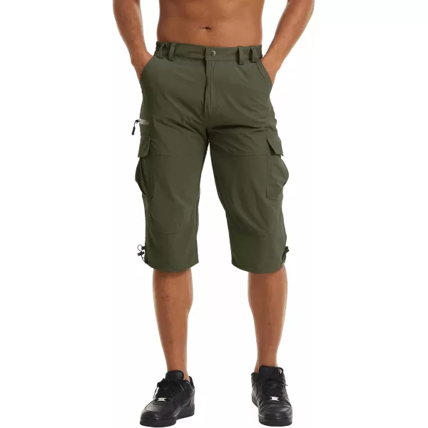 MAGNIVIT Mens Hiking Shorts with 7 Pockets 34 Below Knee Quick Dry Long Cargo Work Cycling ShortsArmy Green