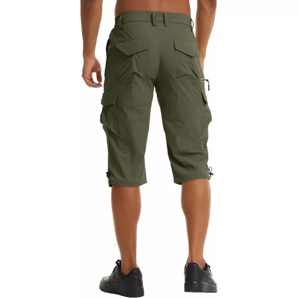 MAGNIVIT Mens Hiking Shorts with 7 Pockets 34 Below Knee Quick Dry Long Cargo Work Cycling ShortsArmy Green