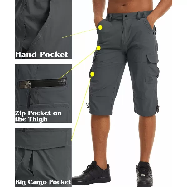 MAGNIVIT Mens Hiking Shorts with 7 Pockets 34 Below Knee Quick Dry Long Cargo Work Cycling ShortsGrey