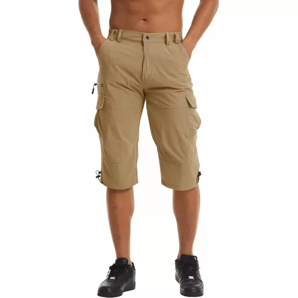 MAGNIVIT Mens Hiking Shorts with 7 Pockets 34 Below Knee Quick Dry Long Cargo Work Cycling ShortsKhaki