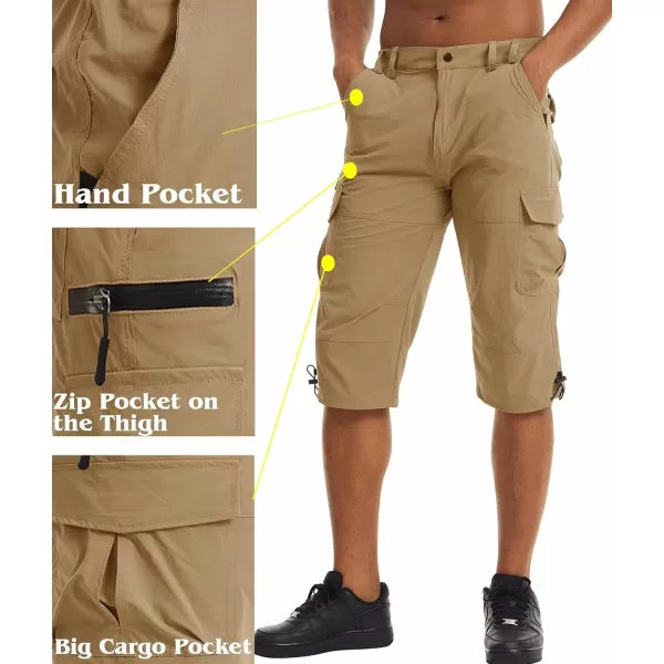 MAGNIVIT Mens Hiking Shorts with 7 Pockets 34 Below Knee Quick Dry Long Cargo Work Cycling ShortsKhaki