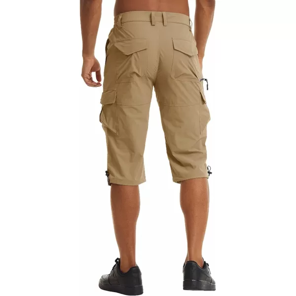 MAGNIVIT Mens Hiking Shorts with 7 Pockets 34 Below Knee Quick Dry Long Cargo Work Cycling ShortsKhaki