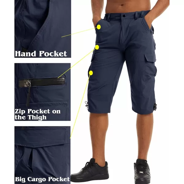 MAGNIVIT Mens Hiking Shorts with 7 Pockets 34 Below Knee Quick Dry Long Cargo Work Cycling ShortsNavy Blue