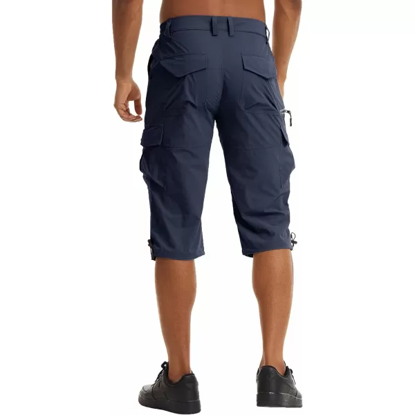 MAGNIVIT Mens Hiking Shorts with 7 Pockets 34 Below Knee Quick Dry Long Cargo Work Cycling ShortsNavy Blue