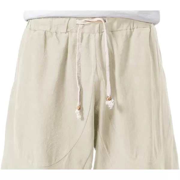 MAGNIVIT Mens Linen Cotton Capri Pants Loose Fit Elastic Waist Wide Leg Baggy Harem PantsBeige