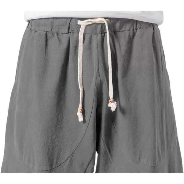 MAGNIVIT Mens Linen Cotton Capri Pants Loose Fit Elastic Waist Wide Leg Baggy Harem PantsGrey