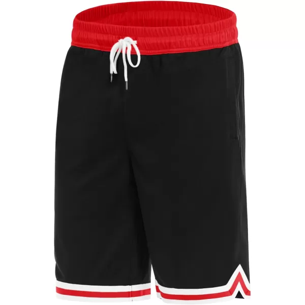 MAGNIVIT Mens Mesh Basketball Shorts Athletic Gym Workout Running Short with Zipper PocketsBlack Red