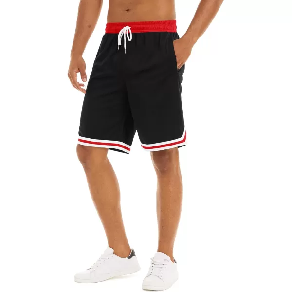 MAGNIVIT Mens Mesh Basketball Shorts Athletic Gym Workout Running Short with Zipper PocketsBlack Red