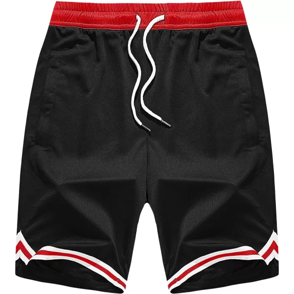 MAGNIVIT Mens Mesh Basketball Shorts Athletic Gym Workout Running Short with Zipper PocketsBlack Red