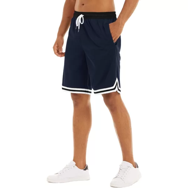 MAGNIVIT Mens Mesh Basketball Shorts Athletic Gym Workout Running Short with Zipper PocketsNavy Blue