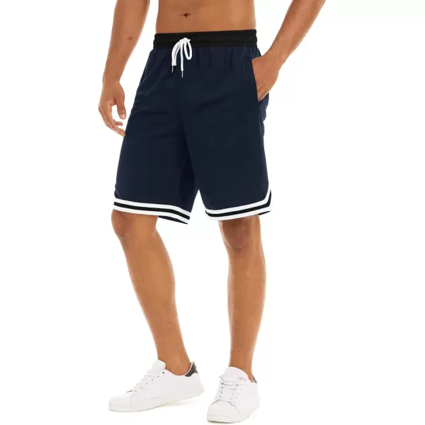 MAGNIVIT Mens Mesh Basketball Shorts Athletic Gym Workout Running Short with Zipper PocketsNavy Blue