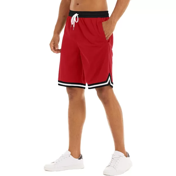 MAGNIVIT Mens Mesh Basketball Shorts Athletic Gym Workout Running Short with Zipper PocketsRed