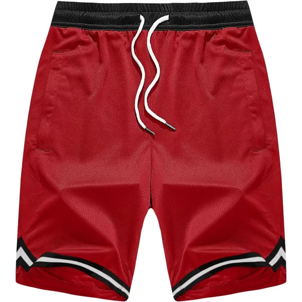 MAGNIVIT Mens Mesh Basketball Shorts Athletic Gym Workout Running Short with Zipper PocketsRed