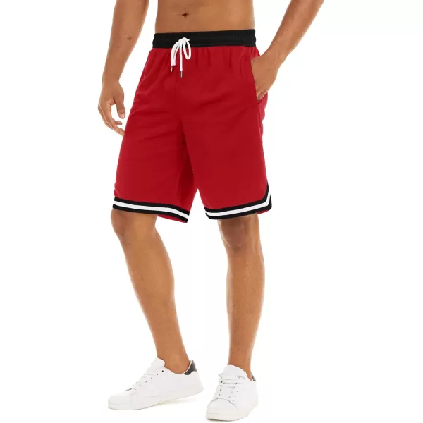 MAGNIVIT Mens Mesh Basketball Shorts Athletic Gym Workout Running Short with Zipper PocketsRed