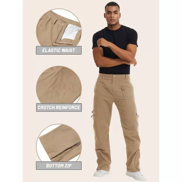 MAGNIVIT Mens Military Cargo Casual Pants Breathable Cotton MultiPockets Tactical Outdoor Work PantsKhaki