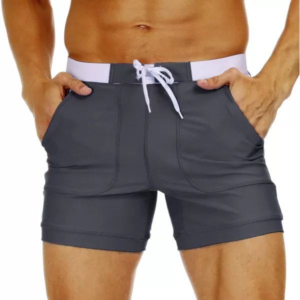 MAGNIVIT Mens Swimwear Swimsuits Solid Basic Long Swim Sport Trunks Board Shorts with PocketsGrey