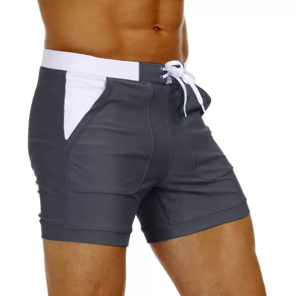 MAGNIVIT Mens Swimwear Swimsuits Solid Basic Long Swim Sport Trunks Board Shorts with PocketsGrey