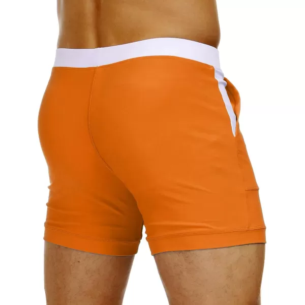 MAGNIVIT Mens Swimwear Swimsuits Solid Basic Long Swim Sport Trunks Board Shorts with PocketsOrange