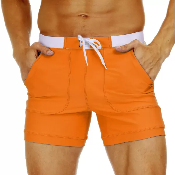 MAGNIVIT Mens Swimwear Swimsuits Solid Basic Long Swim Sport Trunks Board Shorts with PocketsOrange