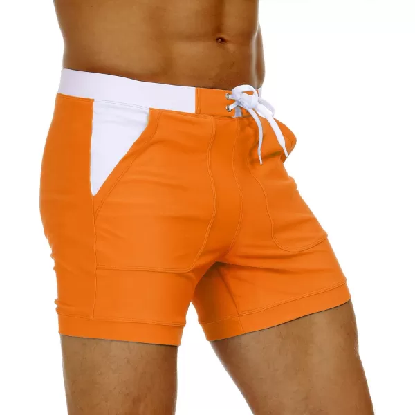 MAGNIVIT Mens Swimwear Swimsuits Solid Basic Long Swim Sport Trunks Board Shorts with PocketsOrange