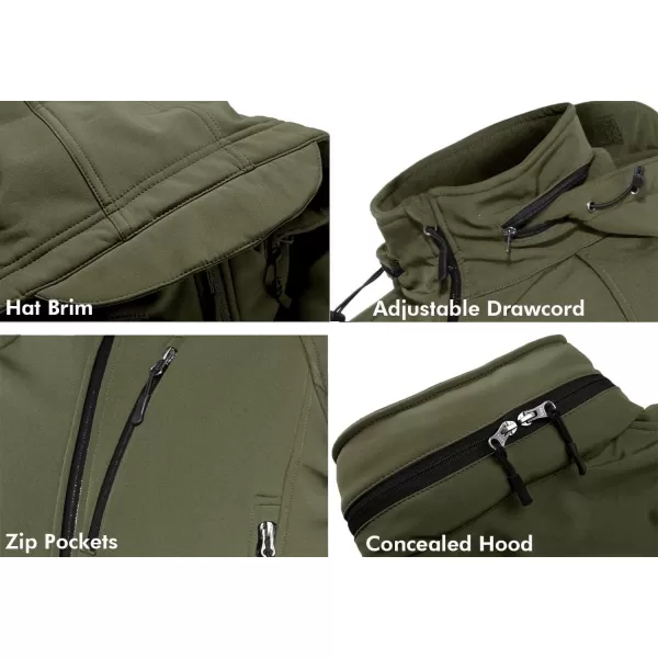 MAGNIVIT Mens Tactical Jacket 8 Pockets Winter Water Resistant Softshell Hiking Military Coats JacketsArmy Green