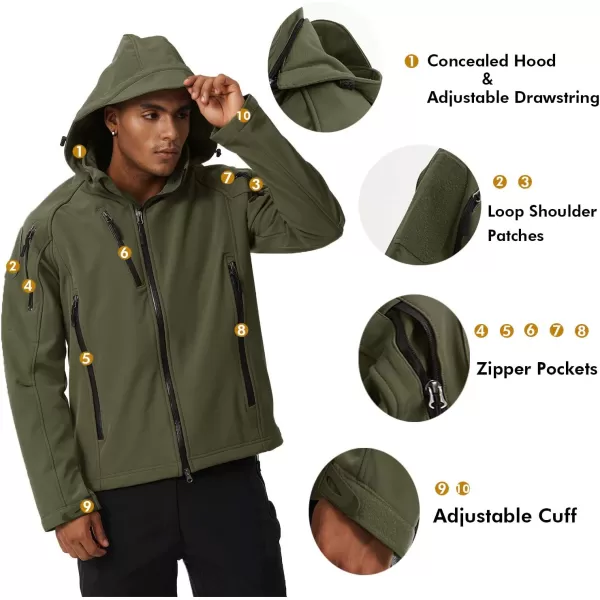 MAGNIVIT Mens Tactical Jacket 8 Pockets Winter Water Resistant Softshell Hiking Military Coats JacketsArmy Green