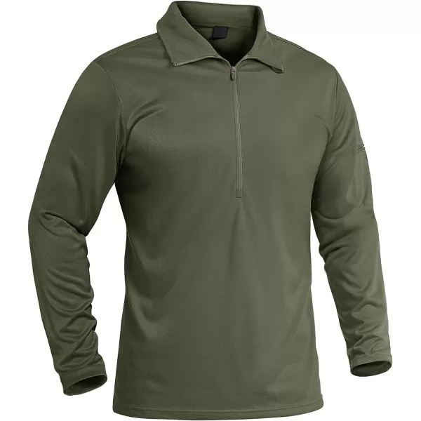 MAGNIVIT Mens Tactical Shirts 12 Zip Athletic Shirts Fall Long Sleeve Running Hiking Golf Polo ShirtsArmy Green