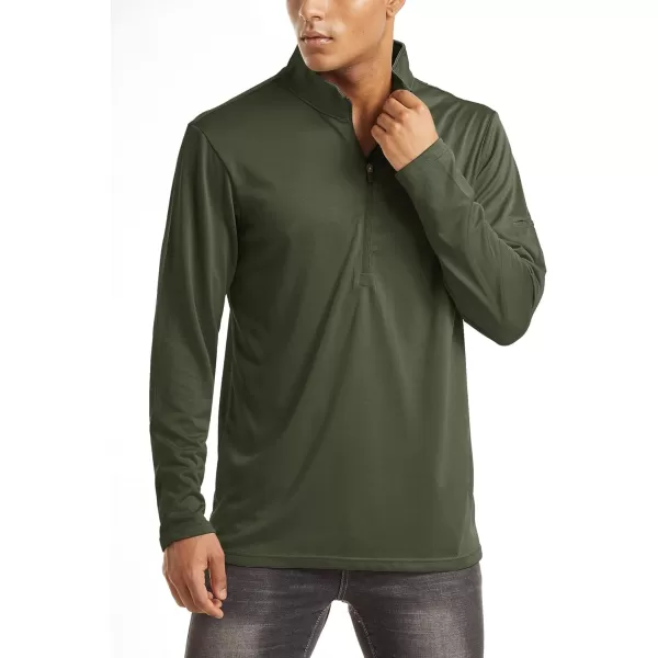 MAGNIVIT Mens Tactical Shirts 12 Zip Athletic Shirts Fall Long Sleeve Running Hiking Golf Polo ShirtsArmy Green