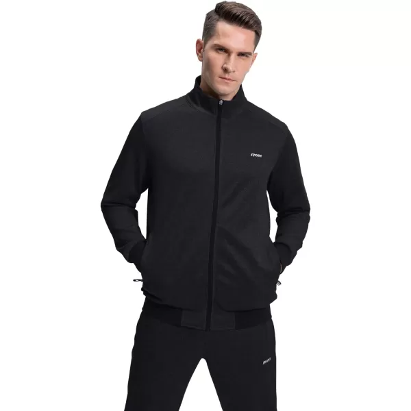 MAGNIVIT Mens Tracksuit Set Full Zip Long Sleeve Jogging Running Sweatsuits1 Black