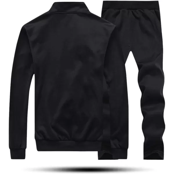 MAGNIVIT Mens Tracksuit Set Full Zip Long Sleeve Jogging Running Sweatsuits1 Black