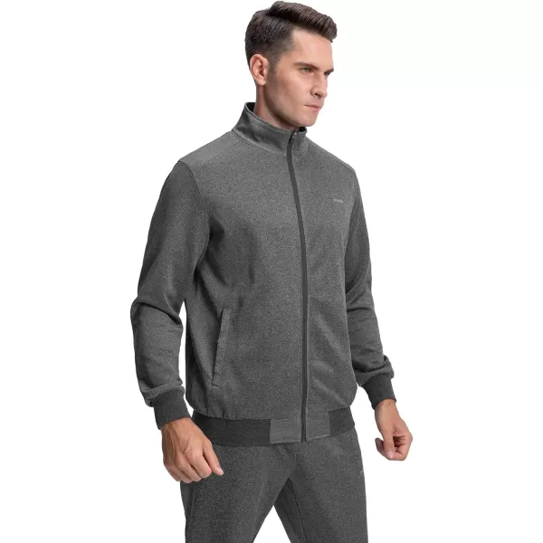 MAGNIVIT Mens Tracksuit Set Full Zip Long Sleeve Jogging Running Sweatsuits1 Dark Grey