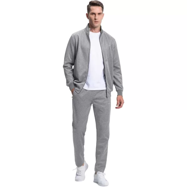 MAGNIVIT Mens Tracksuit Set Full Zip Long Sleeve Jogging Running Sweatsuits1 Grey