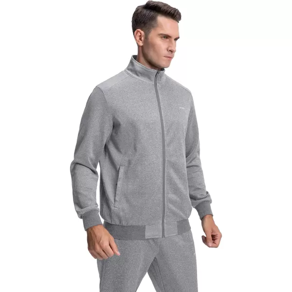 MAGNIVIT Mens Tracksuit Set Full Zip Long Sleeve Jogging Running Sweatsuits1 Grey