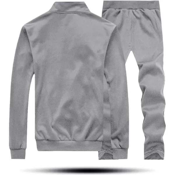 MAGNIVIT Mens Tracksuit Set Full Zip Long Sleeve Jogging Running Sweatsuits1 Grey