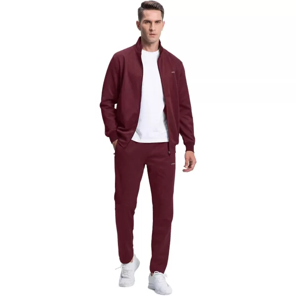 MAGNIVIT Mens Tracksuit Set Full Zip Long Sleeve Jogging Running Sweatsuits1 Wine Red