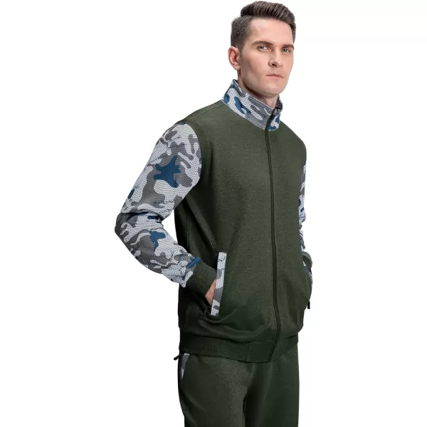 MAGNIVIT Mens Tracksuit Set Full Zip Long Sleeve Jogging Running Sweatsuits2 Army Green