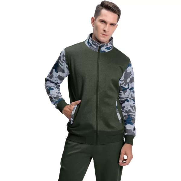 MAGNIVIT Mens Tracksuit Set Full Zip Long Sleeve Jogging Running Sweatsuits2 Army Green