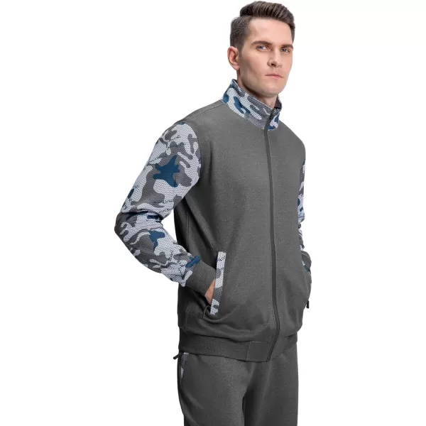 MAGNIVIT Mens Tracksuit Set Full Zip Long Sleeve Jogging Running Sweatsuits2 Dark Grey