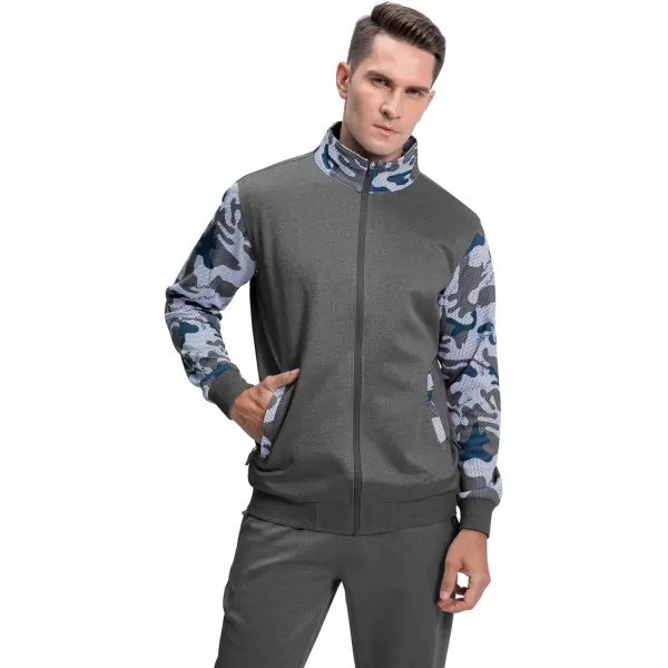 MAGNIVIT Mens Tracksuit Set Full Zip Long Sleeve Jogging Running Sweatsuits2 Dark Grey