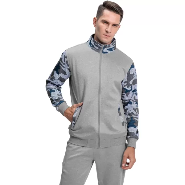 MAGNIVIT Mens Tracksuit Set Full Zip Long Sleeve Jogging Running Sweatsuits2 Grey