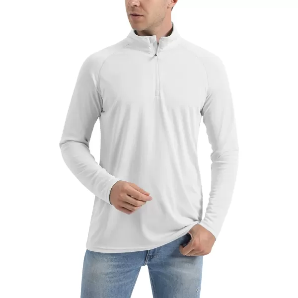 MAGNIVIT Mens UPF 50 Shirts with 14 Zip Long Sleeve Sun Protection Shirts Lightweight Quick Dry Rash Guard Running ShirtWhite