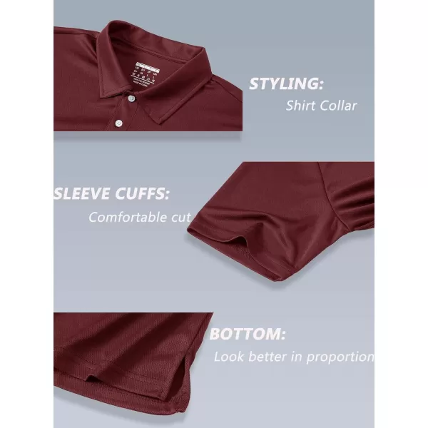 MAGNIVIT Polo Shirts for Men Short Sleeve Quick Dry Golf T Shirts Moisture Wicking Work Workout Athletic Polos with 3ButtonWine Red