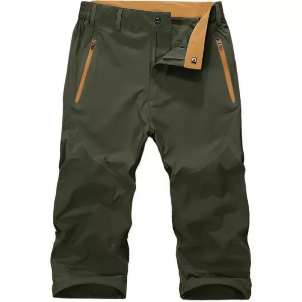 MAGNIVIT Mens 34 Capri Pants Below Knee Quick Dry Lightweight Hiking Cargo Long ShortsNo BeltArmy Green