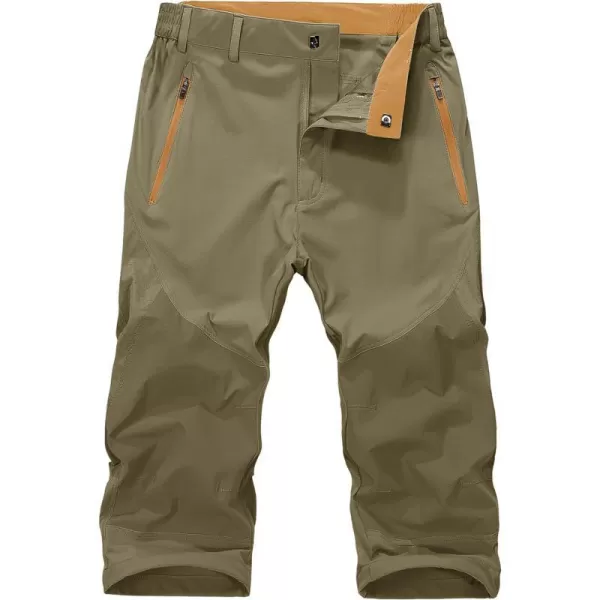 MAGNIVIT Mens 34 Capri Pants Below Knee Quick Dry Lightweight Hiking Cargo Long ShortsNo BeltKhaki