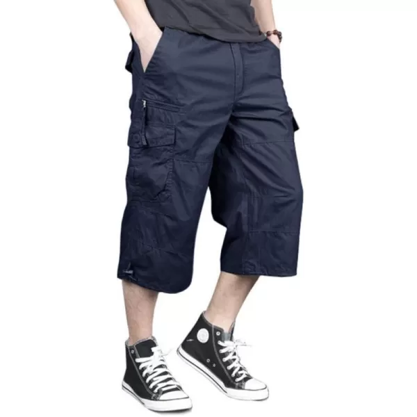 MAGNIVIT Mens Capri Cargo Shorts Casual Hiking Military Tactical Below Knee Shorts 34 Cargo Shorts with MultiPocketsNavy Blue