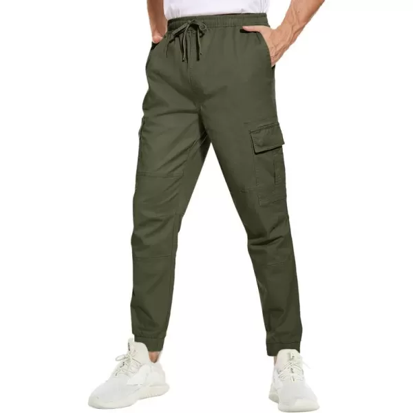 MAGNIVIT Mens Cargo Pants Multi Pockets Drawstring Comfortable Cotton Joggers Hiking Travel Casual Outdoor TrousersArmy Green