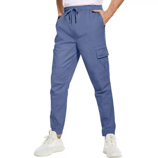 MAGNIVIT Mens Cargo Pants Multi Pockets Drawstring Comfortable Cotton Joggers Hiking Travel Casual Outdoor TrousersBlue Grey